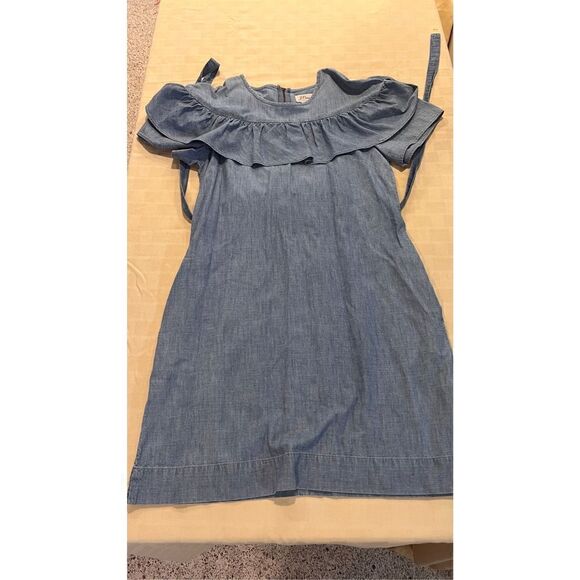 J CREW JEAN TRADE MARK POCKETED JEAN DRESS WITH RUFFLE SIZE 4 - Picture 7 of 13